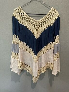 Umgee Women’s Crochet Boho Festival Top Sz L EUC